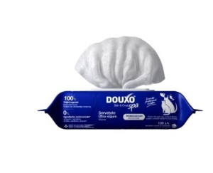 Servețele umede Douxo Spa - Servetele pentru curatarea delicata a tuturor zonelor corporale la caini si pisici, 100 servetele