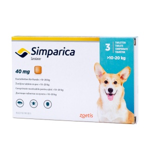 Simparica 40mg - Antiparazitar extern pentru caini de talie medie (10-20 kg), 3 comprimate