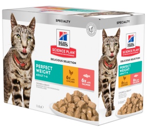 SP FELINE ADULT PERFECT WEIGHT CHK&SALMON - Hrana umeda cu pui si somon pentru pisici adulte cu tendinta de ingrasare sau usor supraponderale