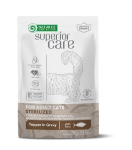 Superior Care Topper Adult Cat Sterilised cu Ton - Hrana umeda complementara super premium pentru pisicile adulte sterilizate din toate rasele, 70g