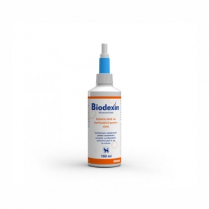 Biodexin Solutie pentru Igiena Auriculara cu Clorhexidina – Curatarea canalului auditiv extern la caini, 100 ml