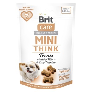 Brit Care Dog Mini Treats Think - Recompense tip biscuiti cu curcan pentru concentrare la caini de talie mica, 50g