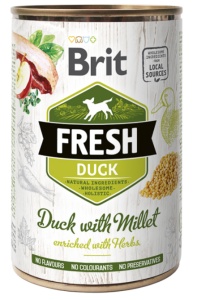 Brit Fresh Duck with Millet - Hrana umeda completa cu rata si mei pentru caini adulti, 400 g