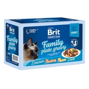 Brit Premium Cat plic Family Variety- Selectie de grana umeda cu vita, pui, cod si somon pentru pisici , aroma mixta, plic 1.2 kg