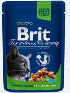 Brit Premium Sterilised Cat plic cu carne de pui - Hrana umeda cu pui pentru pisici sterilizate, plic 100 g