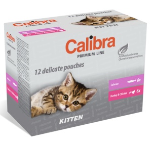 Calibra Cat Pouch Premium Line Kitten Multipack - Hrana umeda pentru pui de pisica, 12Plicuri x100 g