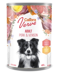 Calibra Dog Verve GF Adult Pork & Venison - Hrana umeda cu porc si vanat pentru caini adulti, fara cereale, 0.4 kg