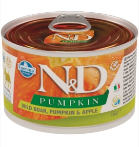 Farmina N&D Pumpkin Boar & Apple Adult Mini 140gr – Hrana umeda completa fara cereale pentru caini adulti de talie mica