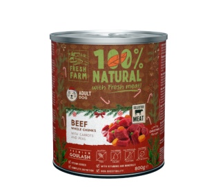 Fresh Farm Dog Goulash Beef Christmas Edition - Hrana umeda completa cu vita pentru caini adulti, 800g