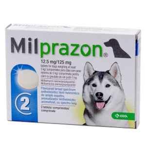 Milprazon Dog 12.5 / 125 mg - Antiparazitar intern pentru caini (peste 5 kg) 2 Comprimate