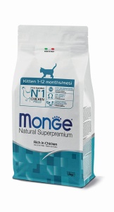 Monge 1-2 M Kitten cu Pui – hrana uscata completa pentru pisoi, 1,5 kg