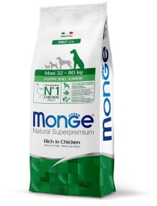 Monge Maxi Puppy & Junior cu pui – hrana uscata completa pentru catei de talie mare, 12 kg