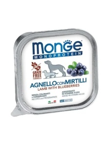 Monge Super Premium Monoprotein Fruits Pate Lamb Blueberries 150gr - Hrana umeda completa cu miel si afine pentru caini adulti