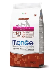 Monge Super Premium XS Lamb&Potatoes Adult 2.5kg - Hrana completa uscata cu miel, orez si cartofi pentru cainii adulti de talie foarte mica