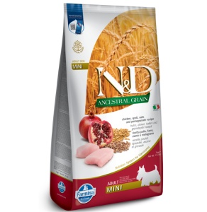 N&D Ancestral Grain Pui & Rodie Adult Mini -Hrana uscata cu pui pentru caini adulti de talie mica 7kg