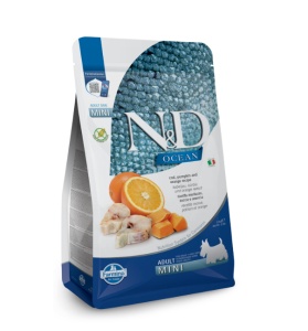 N&D Ocean Caine Adult Mini Cod, dovleac si portocala - Hrana uscata cu cod pentru caini adulti de talie mica - Img 1