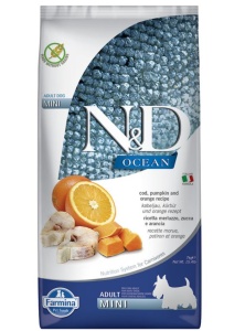 N&D Ocean Caine Adult Mini Cod, dovleac si portocala - Hrana uscata cu cod pentru caini adulti de talie mica - Img 2