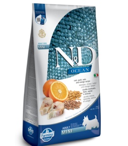 N&D Ocean Cod, Alac, Ovaz & Portocala – Hrana uscata cu cod pentru caini adulti de talie mica, 7kg - Img 1