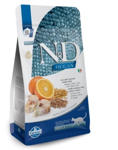 N&D Ocean Cod, alac, ovaz & portocala Adult - Hrana uscata cu cod pentru pisici adulte, 10kg