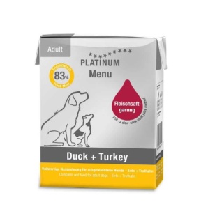 Platinum Menu - Hrana Umeda Câine Adult cu rata si Curcan, 185g