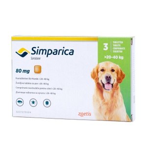 Simparica 80 mg - Antiparazitar extern pentru caini de talie medie (20-40 kg), 3 comprimate