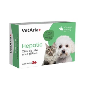 VetAria+ supliment hepatic caini talie mica si pisici 30 capsule twistoff