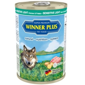 Winner Plus Sensitive Light - Hrana umeda completa hipoalergenica pentru caini adulti sensibili si supraponderali, 400 g