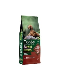 12kg Monge Bwild Grainfree Chunks Lamb, Potatoes and Peas - Hrana uscata completa cu e Miel, Cartof si Mazare pentru caini adulti
