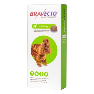 Bravecto caini 10-20 kg 500 mg - Comprimat antiparazitar extern pentru caini , 1 Tableta masticabila