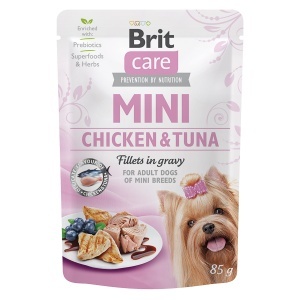 Brit Care Dog Mini Chicken and Tuna Fillets in Gravy - Hrana umeda cu fileuri de ton si pui pentru caini adulti de talie mica, 85g