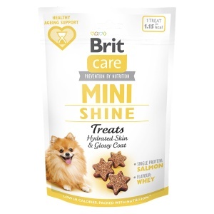 Brit Care Dog Mini Treats Shine - Recompense tip biscuiti cu somon pentru sanatatea pielii si a blanii la caini de talie mica, 50g