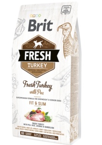 Brit Fresh Turkey and Pea Light Fit and Slim - Hrana uscata superpremium, completa, cu curcan proaspat si mazare pentru caini adulti cu activitate redusa, supraponderali sau seniori