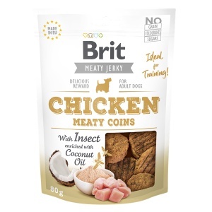Brit Jerky Chicken with Insect Meaty Coins - Recompense tip monede cu pui si proteina de insecte pentru caini adulti - Img 1