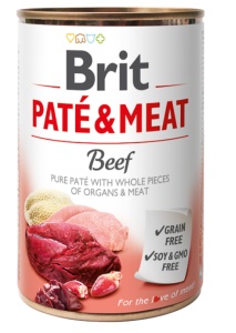 Brit Pate & Meat Beef - Hrana umeda completa cu carne de vita pentru caini adulti, 400 g