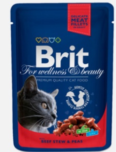 Brit Premium Cat plic cu carne de vita si mazare - Hrana umeda pentru pisici cu vita si mazare, plic 100 g