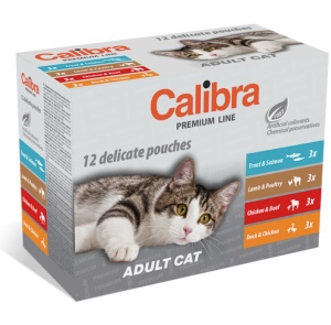 Calibra Cat Pouch Premium Line Adult Multipack -Selectie de hrana umeda pentru pisici adulte, 12plicuri x100 g