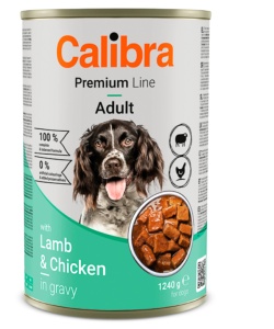 Calibra Dog Premium Can with Lamb & Chicken - Hrana umeda cu pui si ficat pentru caini adulti, 1240 g