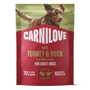 Carnilove Dog Pouch Pate Turkey & Duck with Timothy Grass – Hrana umeda completa cu curcan si rata pentru caini adulti, 300 g