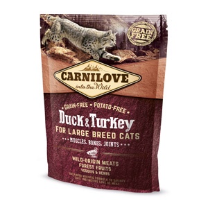 Carnilove Duck & Turkey for Large Breed Cats – Hrana uscata fara cereale si cartofi pentru pisici de talie mare, 400 g