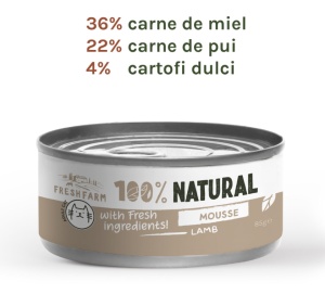 Fresh Farm Mousse pate with lamb - Hrana umeda completa tip pateu pentru pisici adulte, 85 gr