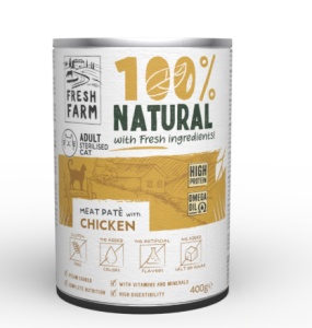 Fresh Farm Smooth pate with chicken -Hrana umeda completa cu pui pentru pisici adulte, 400 gr