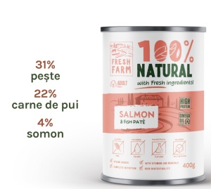 Fresh Farm Smooth pate with salmon & fish - Hrana umeda cu peste si somon pentru pisici, 400 gr