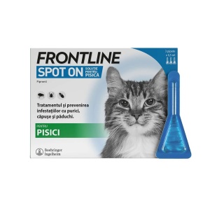 Frontline spot-on - Tratament antiparazitar extern pentru pisici, 3 Pipete