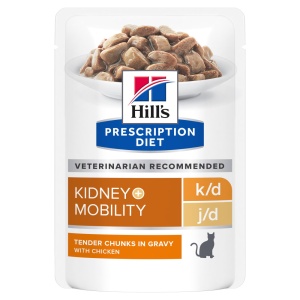 Hill's PD k/d + Mobility - Hrana umeda cu Pui pentru suport renal și articular 12 Plicuri x 85g