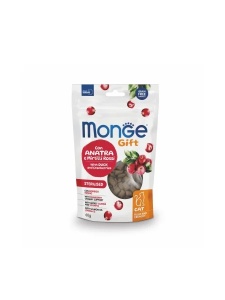 Monge Gift Filled&Crunchy Sterilised Duck&Cranberrie 60gr - Hrana complementara cu rata si merisoare pentru pisicile adulte sterilizate