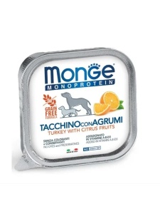 Monge Super Premium Monoprotein Fruits Pate Turkey Citrus 150gr - Hrana umeda completa cu curcan si portocala pentru caini adulti