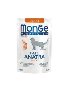 Monge Super Premium Pouches-Pate Adult Duck 85gr - Hrana umeda completa tip pateu cu rata pentru pisicile adulte
