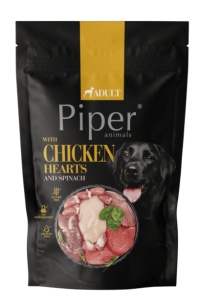 Piper – Hrana umeda cu inimi de pui si spanac pentru caini adulti, 500g
