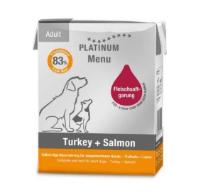 Platinum Menu - Hrana Umeda Câine Adult cu curcan si somon, 185g