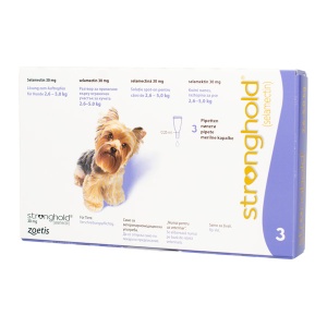 Stronghold 30 mg – Antiparazitar complet pentru caini foarte mici (2,6–5 kg) 3 pipete